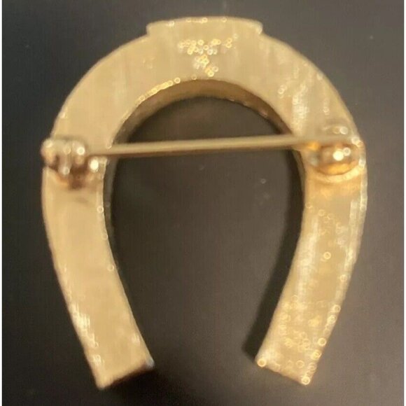 Rare Vintage Napier Signed Horseshoe Brooch Pin Gold Tone Equestrian Horse Retro - Picture 3 of 15